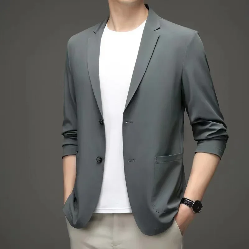 Summer Men's Casual Western-style Clothes Suit Ice Silk Thin Single Western Business Top New Color Sun-protection Suit Jacket